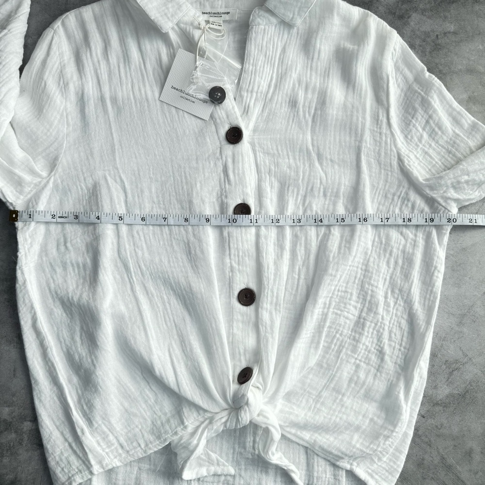 Beachlunchlounge Nox Crinkle Gauze Tie Front Button‎ Up Shirt White XS Casual - Picture 9 of 14